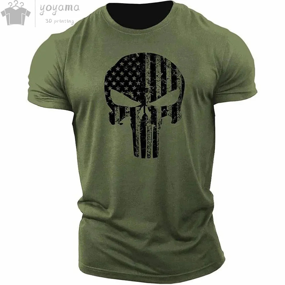 Men's T Shirt 3d Print Military Patriotic Skull