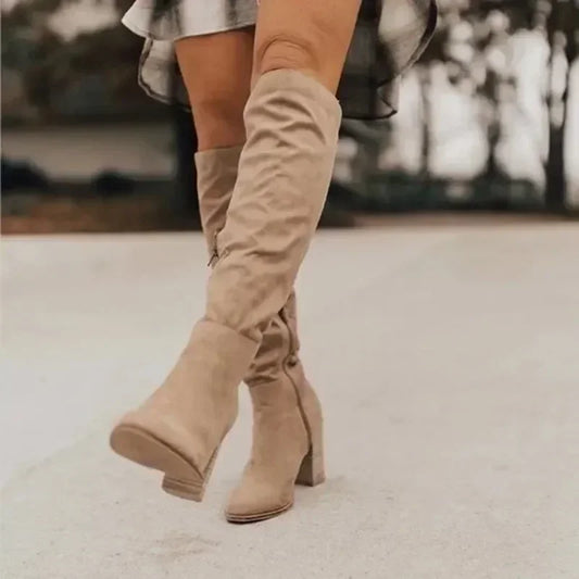 2024 Women Knee-High Boots Sexy High Heels Solid Color